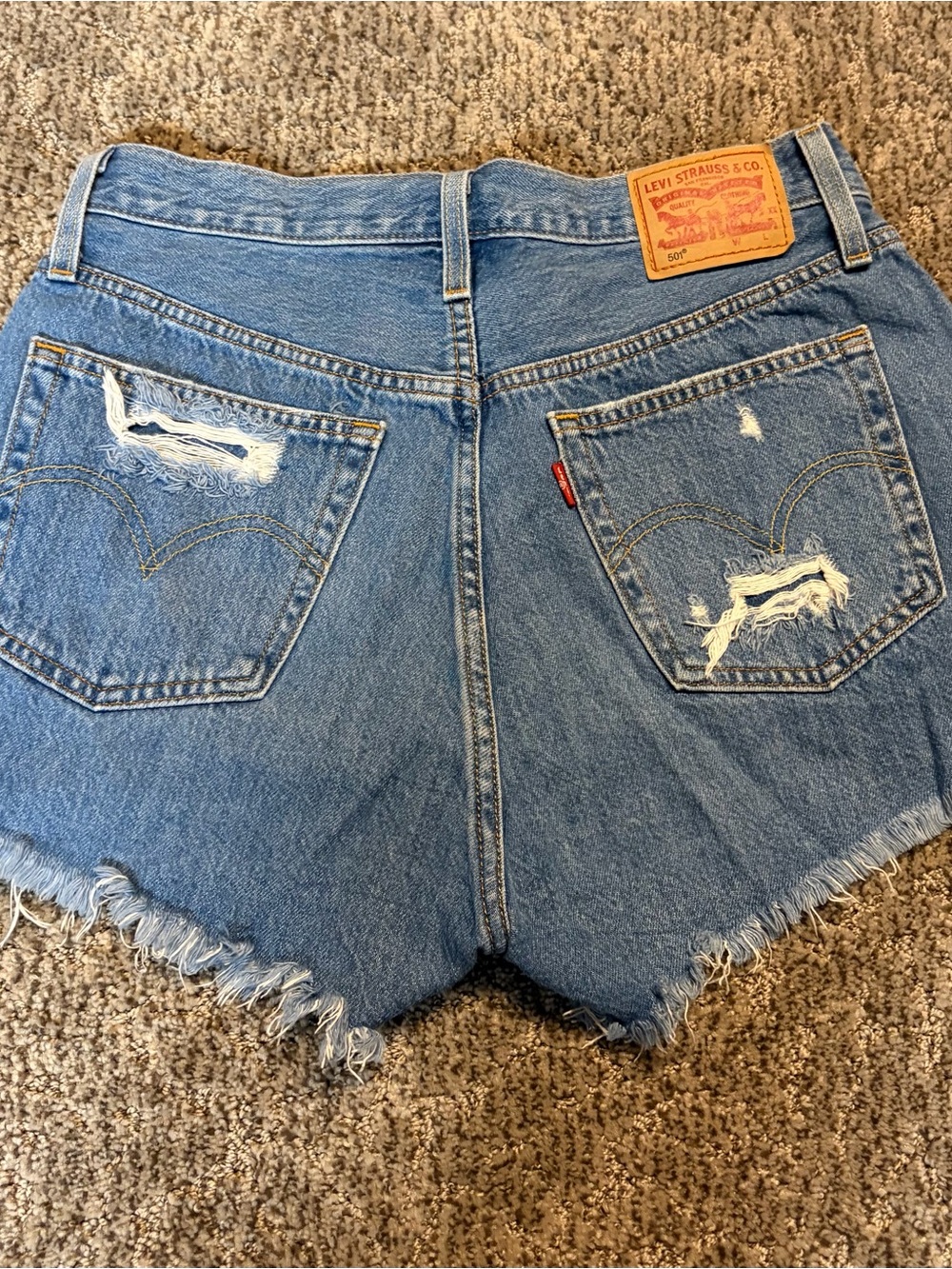 Levi's Light Blue Distressed High-Rise Jean Shorts